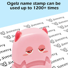 Ogelz Customized Name Stamp For Clothes-Cute Pink Monster Alien Personalised For Adult Kids Daycare Stickers Tag Label Preschool Nursing Home Washable Dryer Safe