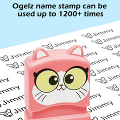 Ogelz Customized Name Stamp For Clothes-Cute Small Pink Cat Personalised For Adult Kids Daycare Stickers Tag Label Preschool Nursing Home Washable Dryer Safe
