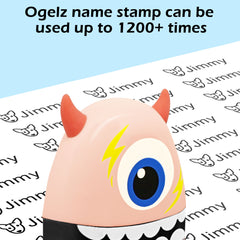 Ogelz Customized Name Stamp For Clothes-Cute Pink Monster Plus Personalised For Adult Kids Daycare Stickers Tag Label Preschool Nursing Home Washable Dryer Safe