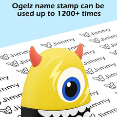 Ogelz Customized Name Stamp For Clothes-Cute Yellow Monster Plus Personalised For Adult Kids Daycare Stickers Tag Label Preschool Nursing Home Washable Dryer Safe
