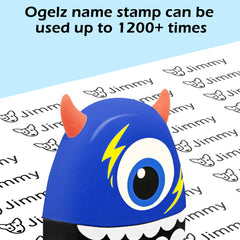 Ogelz Customized Name Stamp For Clothes-Cute Blue Monster Plus Personalised For Adult Kids Daycare Stickers Tag Label Preschool Nursing Home Washable Dryer Safe