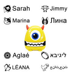 Ogelz Customized Name Stamp For Clothes-Cute Yellow Monster Plus Personalised For Adult Kids Daycare Stickers Tag Label Preschool Nursing Home Washable Dryer Safe