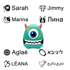 Ogelz Customized Name Stamp For Clothes-Cute Green Monster Plus Personalised For Adult Kids Daycare Stickers Tag Label Preschool Nursing Home Washable Dryer Safe