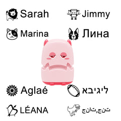 Ogelz Customized Name Stamp For Clothes-Cute Pink Monster Alien Personalised For Adult Kids Daycare Stickers Tag Label Preschool Nursing Home Washable Dryer Safe