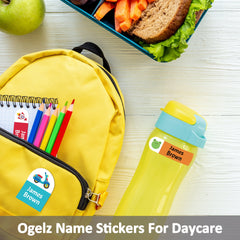 Ogelz Personalized Name Labels for Kids Custom Stcikers Washable for Clothes and Gear Non Iron Waterproof for Kids Stuff Daycare Toddlers School Supplies Water Bottle Camp Transport Theme Extra Large