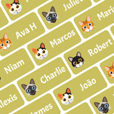 Ogelz Personalized Name Labels for Kids Custom Stcikers Washable for Clothes and Gear Non Iron Waterproof for Kids Stuff Daycare Toddlers School Supplies Water Bottle Camp 0.5"X1.2" Yellow (Cat)