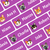 Ogelz Personalized Name Labels for Kids Custom Stcikers Washable for Clothes and Gear Non Iron Waterproof for Kids Stuff Daycare Toddlers School Supplies Water Bottle Camp 0.5"X1.2" Purple (Cat)