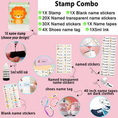 Ogelz Customized Name Stamp For Clothes-Cute Lion SQ Personalised For Adult Kids Daycare Stickers Tag Label Preschool Nursing Home Washable Dryer Safe