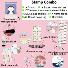Ogelz Customized Name Stamp For Clothes-Cute Penguin SQ Personalised For Adult Kids Daycare Stickers Tag Label Preschool Nursing Home Washable Dryer Safe