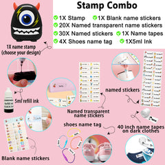 Ogelz Customized Name Stamp For Clothes-Cute Black Monster Plus Personalised For Adult Kids Daycare Stickers Tag Label Preschool Nursing Home Washable Dryer Safe