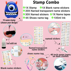 Ogelz Customized Name Stamp For Clothes-Cute Blue Monster Plus Personalised For Adult Kids Daycare Stickers Tag Label Preschool Nursing Home Washable Dryer Safe