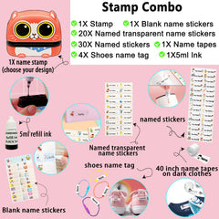 Ogelz Customized Name Stamp For Clothes-Cute Animal Cat Personalised For Adult Kids Daycare Stickers Tag Label Preschool Nursing Home Washable Dryer Safe