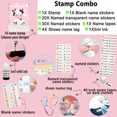 Ogelz Customized Name Stamp For Clothes-Cute Cow SQ Personalised For Adult Kids Daycare Stickers Tag Label Preschool Nursing Home Washable Dryer Safe