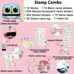 Ogelz Customized Name Stamp For Clothes-Cute Animal Owl Personalised For Adult Kids Daycare Stickers Tag Label Preschool Nursing Home Washable Dryer Safe