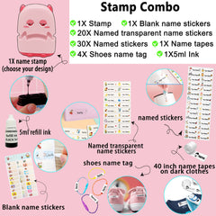 Ogelz Customized Name Stamp For Clothes-Cute Pink Monster Alien Personalised For Adult Kids Daycare Stickers Tag Label Preschool Nursing Home Washable Dryer Safe