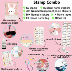 Ogelz Customized Name Stamp For Clothes-Cute Rabbit SQ Personalised For Adult Kids Daycare Stickers Tag Label Preschool Nursing Home Washable Dryer Safe