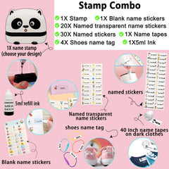 Ogelz Customized Name Stamp For Clothes- Cute Animal Panda Personalised For Adult Kids Daycare Stickers Tag Label Preschool Nursing Home Washable Dryer Safe