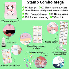 Ogelz Customized Name Stamp For Clothes-Cute Cow SQ Personalised For Adult Kids Daycare Stickers Tag Label Preschool Nursing Home Washable Dryer Safe
