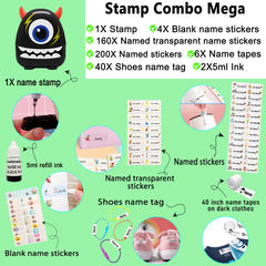 Ogelz Customized Name Stamp For Clothes-Cute Black Monster Plus Personalised For Adult Kids Daycare Stickers Tag Label Preschool Nursing Home Washable Dryer Safe