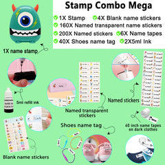 Ogelz Customized Name Stamp For Clothes-Cute Green Monster Plus Personalised For Adult Kids Daycare Stickers Tag Label Preschool Nursing Home Washable Dryer Safe