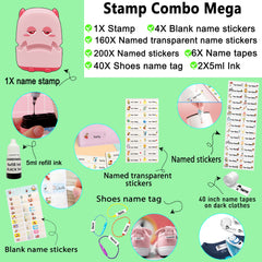 Ogelz Customized Name Stamp For Clothes-Cute Pink Monster Alien Personalised For Adult Kids Daycare Stickers Tag Label Preschool Nursing Home Washable Dryer Safe