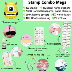 Ogelz Customized Name Stamp For Clothes-Cute Yellow Monster Plus Personalised For Adult Kids Daycare Stickers Tag Label Preschool Nursing Home Washable Dryer Safe