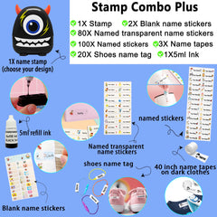 Ogelz Customized Name Stamp For Clothes-Cute Black Monster Plus Personalised For Adult Kids Daycare Stickers Tag Label Preschool Nursing Home Washable Dryer Safe