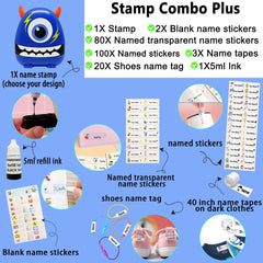 Ogelz Customized Name Stamp For Clothes-Cute Blue Monster Plus Personalised For Adult Kids Daycare Stickers Tag Label Preschool Nursing Home Washable Dryer Safe