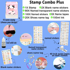 Ogelz Customized Name Stamp For Clothes-Cute Cow SQ Personalised For Adult Kids Daycare Stickers Tag Label Preschool Nursing Home Washable Dryer Safe