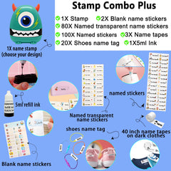 Ogelz Customized Name Stamp For Clothes-Cute Green Monster Plus Personalised For Adult Kids Daycare Stickers Tag Label Preschool Nursing Home Washable Dryer Safe