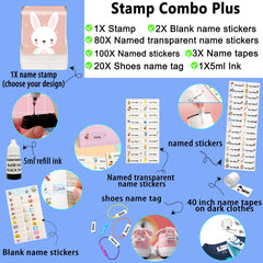 Ogelz Customized Name Stamp For Clothes-Cute Rabbit SQ Personalised For Adult Kids Daycare Stickers Tag Label Preschool Nursing Home Washable Dryer Safe