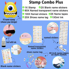Ogelz Customized Name Stamp For Clothes-Cute Yellow Monster Plus Personalised For Adult Kids Daycare Stickers Tag Label Preschool Nursing Home Washable Dryer Safe