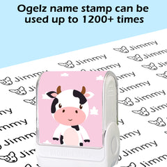 Ogelz Customized Name Stamp For Clothes-Cute Cow SQ Personalised For Adult Kids Daycare Stickers Tag Label Preschool Nursing Home Washable Dryer Safe