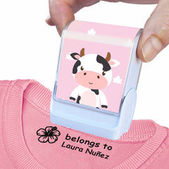 Ogelz Customized Name Stamp For Clothes-Cute Cow SQ Personalised For Adult Kids Daycare Stickers Tag Label Preschool Nursing Home Washable Dryer Safe