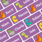 Ogelz Personalized Name Labels for Kids Custom Stcikers Washable for Clothes and Gear Non Iron Waterproof for Kids Stuff Daycare Toddlers School Supplies Water Bottle Camp 0.5"X1.2" Purple (Dinosaur)