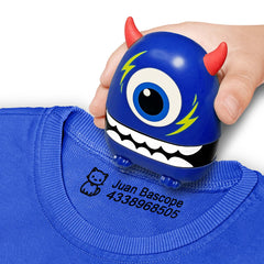 Ogelz Customized Name Stamp For Clothes-Cute Blue Monster Plus Personalised For Adult Kids Daycare Stickers Tag Label Preschool Nursing Home Washable Dryer Safe