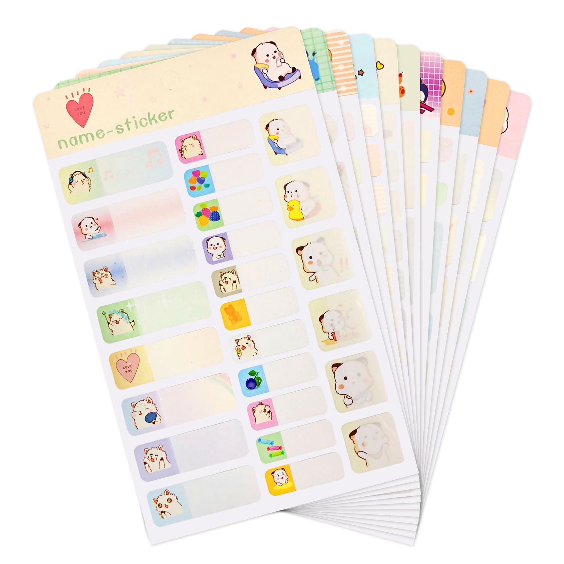 Set of 10 Sheets Different Cartoon Sticker Water Proof Blank Name Tag LabelOgelz