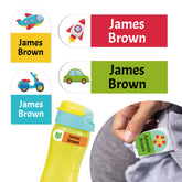 Ogelz Personalized Name Labels for Kids Custom Stcikers Washable for Clothes and Gear Non Iron Waterproof for Kids Stuff Daycare Toddlers School Supplies Water Bottle Camp Transport Theme Extra Large