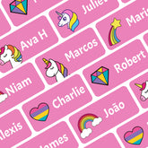 Ogelz Personalized Name Labels for Kids Custom Stcikers Washable for Clothes and Gear Non Iron Waterproof for Kids Stuff Daycare Toddlers School Supplies Water Bottle Camp 0.5"X1.2" Pink (Unicorn)