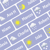 Ogelz Personalized Name Labels for Kids Custom Stcikers Washable for Clothes and Gear Non Iron Waterproof for Kids Stuff Daycare Toddlers School Supplies Water Bottle Camp 0.5"X1.2" Purple (Weather)