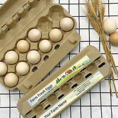 Ogelz 50-500 Pairs Customized Farm Fresh Egg Carton Labels Stickers For 12 Count Dozen Paper Pulp Chicken Duck Egg Cartons Waterproof Anti Scratches (Farm Design)
