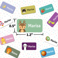 Ogelz Personalized Name Labels for Kids Custom Stcikers Washable for Clothes and Gear Non Iron Waterproof for Kids Stuff Daycare Toddlers School Supplies Water Bottle Camp 0.5"X1.2" Green (Animal)