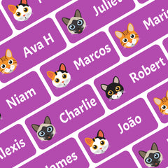 Ogelz Personalized Name Labels for Kids Custom Stcikers Washable for Clothes and Gear Non Iron Waterproof for Kids Stuff Daycare Toddlers School Supplies Water Bottle Camp 0.5"X1.2" Purple (Cat)