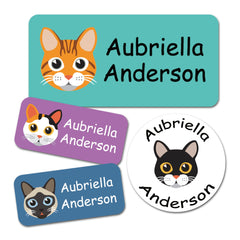 Étiquettes personnalisées Ogelz pour enfants - Autocollants lavables et imperméables, sans repassage, pour vêtements et équipements d'enfants, fournitures scolaires, gourdes, thème chat, 137 pièces