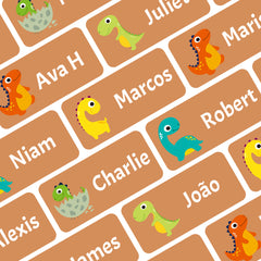 Ogelz Personalized Name Labels for Kids Custom Stcikers Washable for Clothes and Gear Non Iron Waterproof for Kids Stuff Daycare Toddlers School Supplies Water Bottle Camp 0.5"X1.2" Orange (Dinosaur)