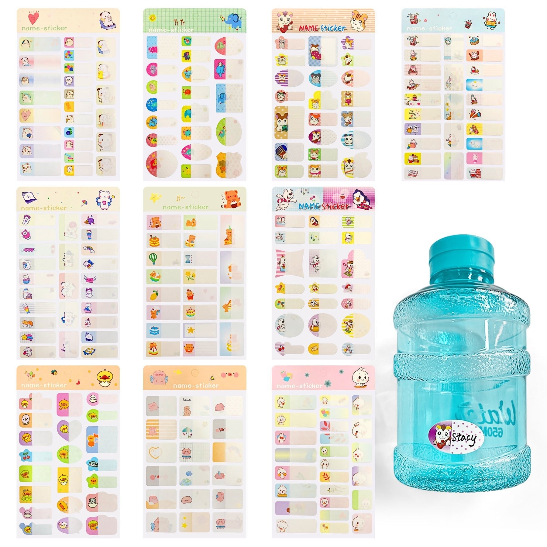 Set of 10 Sheets Different Cartoon Sticker Water Proof Blank Name Tag LabelOgelz