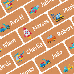 Ogelz Personalized Name Labels for Kids Custom Stcikers Washable for Clothes and Gear Non Iron Waterproof for Kids Stuff Daycare Toddlers School Supplies Water Bottle Camp 0.5"X1.2" Orange (Transport)