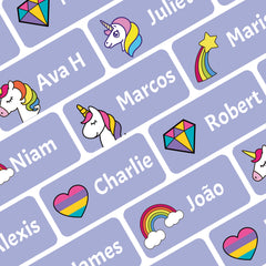 Ogelz Personalized Name Labels for Kids Custom Stcikers Washable for Clothes and Gear Non Iron Waterproof for Kids Stuff Daycare Toddlers School Supplies Water Bottle Camp 0.5"X1.2" Purple (Unicorn)