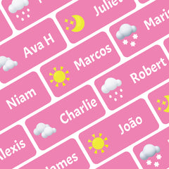 Ogelz Personalized Name Labels for Kids Custom Stcikers Washable for Clothes and Gear Non Iron Waterproof for Kids Stuff Daycare Toddlers School Supplies Water Bottle Camp 0.5"X1.2" Pink (Weather)