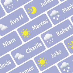 Ogelz Personalized Name Labels for Kids Custom Stcikers Washable for Clothes and Gear Non Iron Waterproof for Kids Stuff Daycare Toddlers School Supplies Water Bottle Camp 0.5"X1.2" Purple (Weather)